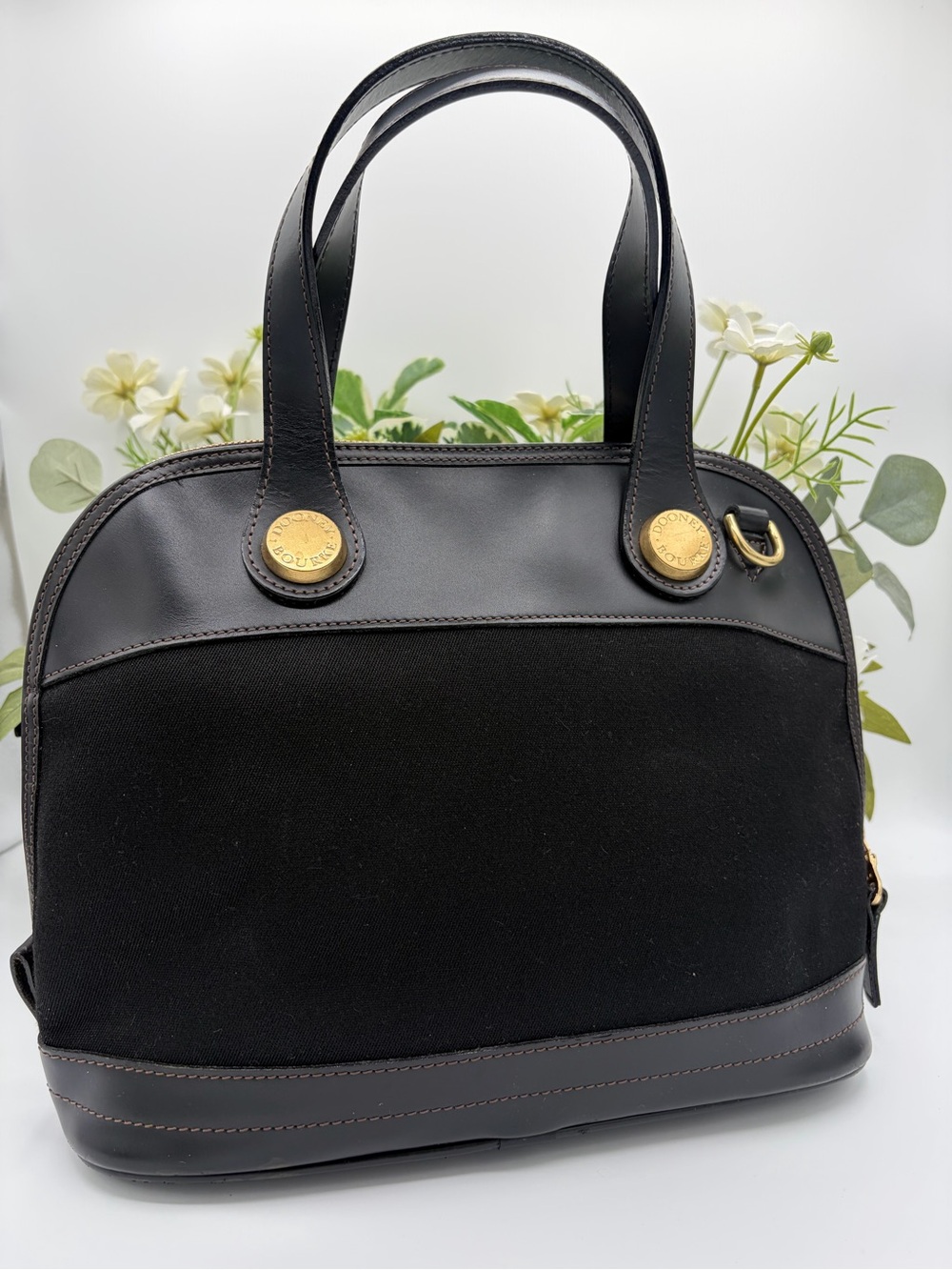 Vintage Dooney & Bourke Vintage Black Canvas & Leather Satchel Demin/Leather✨✨ - Picture 2 of 14